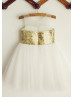 Gold Sequin Ivory Tulle Knee Length Flower Girl Dress Gold Sequin Ivory Tulle Knee Length Flower Girl Dress
